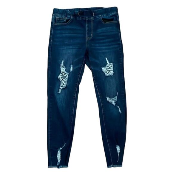 YMI Distressed Denim Jogger Blue Jeans Womens Size Small Pull-On - Picture 1 of 12